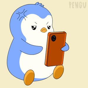 A blue cartoon penguin glares at an orange phone in frustration.