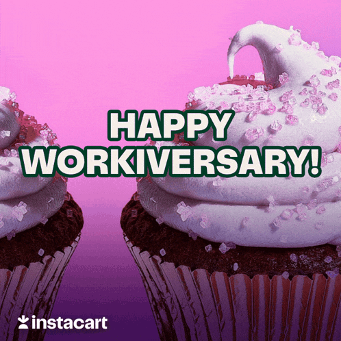 two cupcakes on a pink background with the words happy workiversary