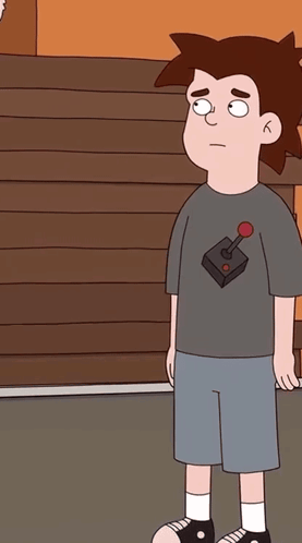 a cartoon character with a remote control on his shirt
