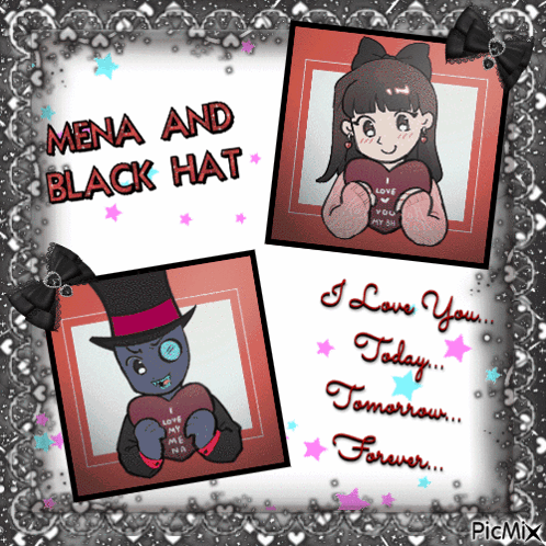 a valentine 's day card with mena and black hat