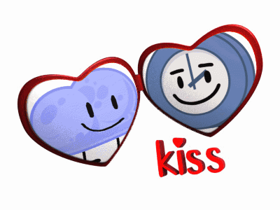 a couple of hearts with the word kiss on it