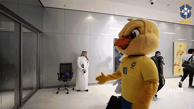 a mascot with the number 10 on it
