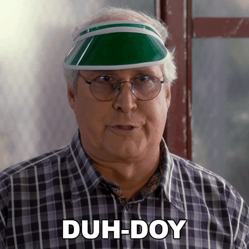 Pierce Hawthorne from Community wears a green visor and says “DUH, DOY”.