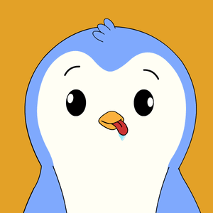 A blue-and-white penguin sticks out its tongue with a goofy hungry face.