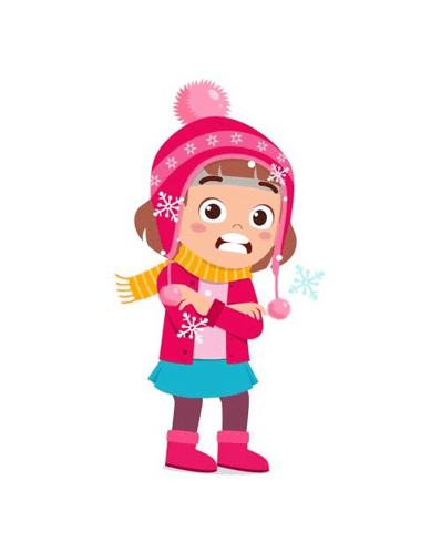 a little girl wearing a pink hat and scarf is standing in the snow holding a snowflake .
