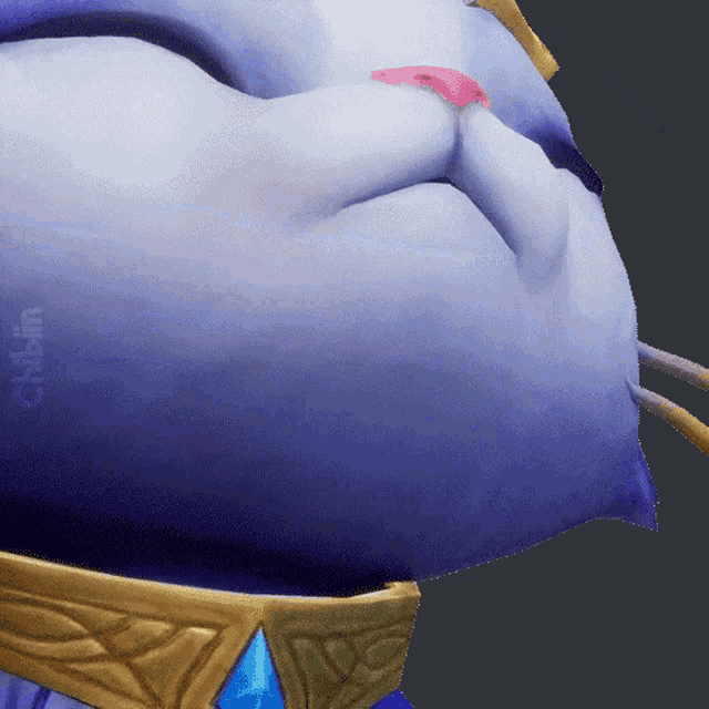 A close-up of Yuumi’s white-and-blue furry body fills the frame.