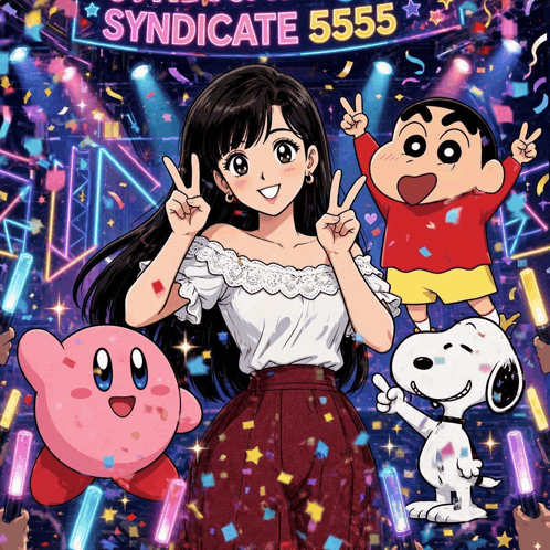 a poster for syndicate 5555 with cartoon characters