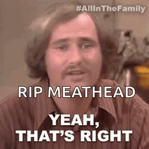 a man with a moustache is saying rip meathead yeah that 's right