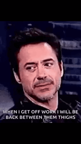 robert downey jr. is making a funny face and saying when i get off work i will be back