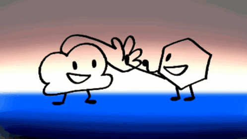 a drawing of a cloud and a hexagon holding hands and smiling