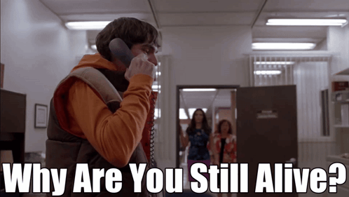 A person in a school hallway asks, “Why Are You Still Alive?”