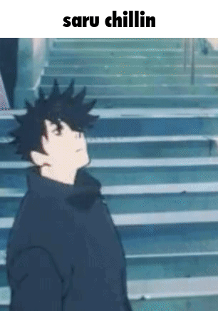 a cartoon character is standing on a set of stairs looking up at the sky .
