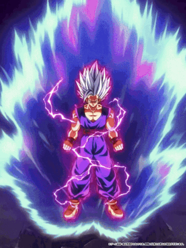 a picture of a cartoon character with a purple lightning bolt coming out of his chest