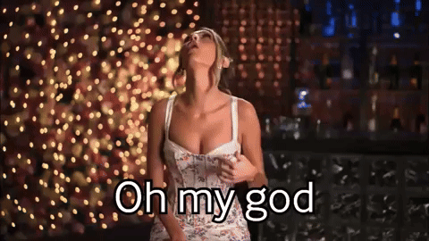 a woman in a white dress with the words oh my god written below her