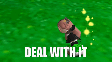 a video game character is laying on the grass with the words deal with it written on the bottom