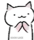 A simple white cat drawing clasps its paws with the caption “GOOD JOB.”