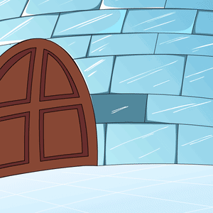a cartoon of an igloo with a brown door