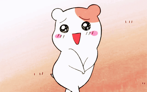 A blushing white hamster holds its paws together shyly.
