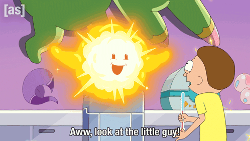 a cartoon character says " aww look at the little guy " while holding a toothbrush