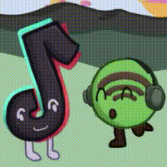 a cartoon character is wearing headphones and standing next to a cartoon character with headphones .