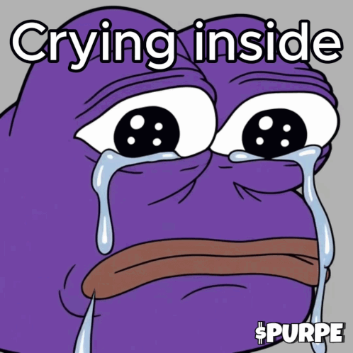 A purple Pepe-style frog cries beneath caption “Crying inside.”