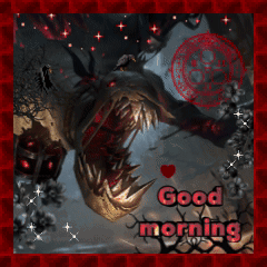 Fiddlesticks looms in a dark red frame labeled “Good morning.”