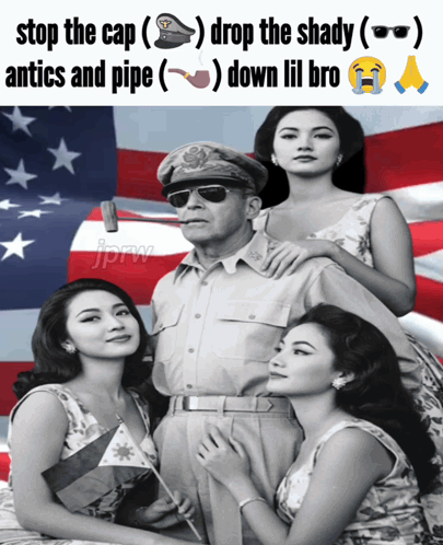 a picture of a man and two women with a caption that says stop the cap drop the shady antics and pipe down lil bro