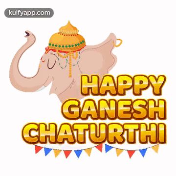 a happy ganesh chaturthi greeting card with an elephant wearing a hat