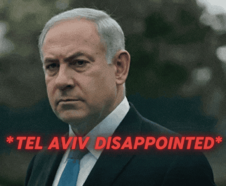 a man in a suit and tie with the words tel aviv disappointed above him
