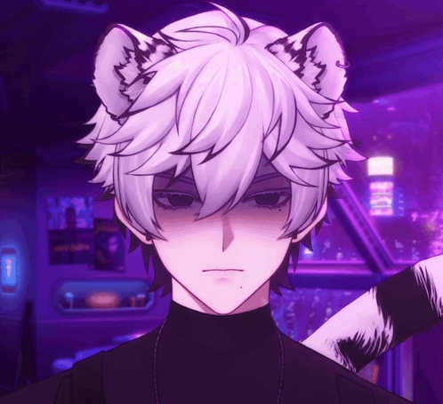 a close up of a person 's face with a cat ear on