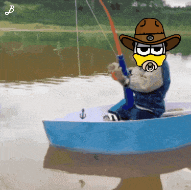 a cartoon of a man in a cowboy hat fishing in a boat
