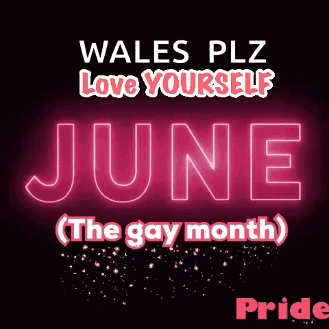 a poster that says wales plz love yourself june ( the gay month )