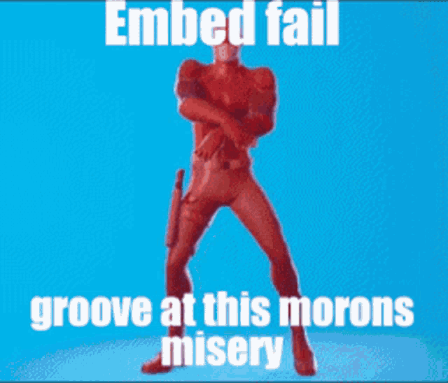 a man in a red suit is dancing with the words embed fail groove at this morons misery above him