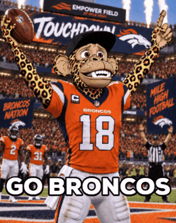 a mascot for the broncos is holding a football in his hands