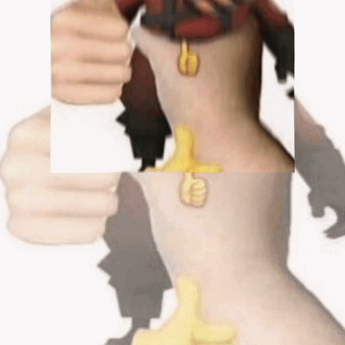 A cropped figure gives a thumbs up beside a small yellow gesture graphic.