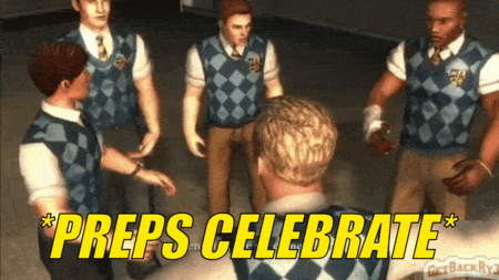 a group of men are gathered around a man and the words preps celebrate are displayed