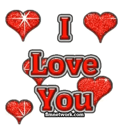 Glittery red hearts surround the caption “I Love You.”
