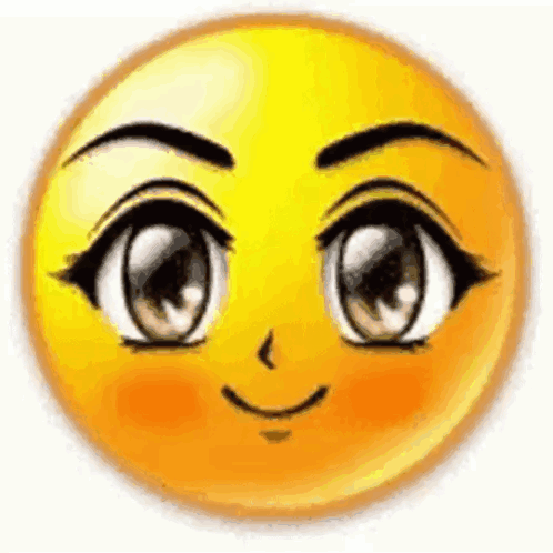 A large yellow emoji face smiles with sparkling eyes.