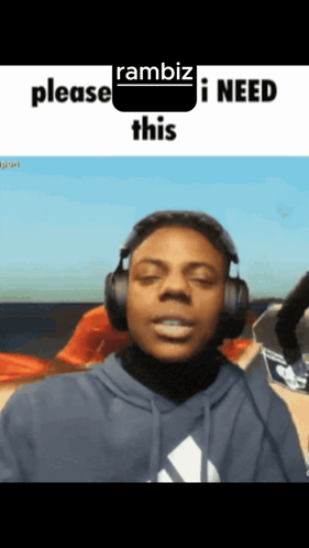 a man wearing headphones with the words please rambiz i need this below him