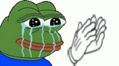 The FeelsStrongMan frog emote sheds tears while clapping.