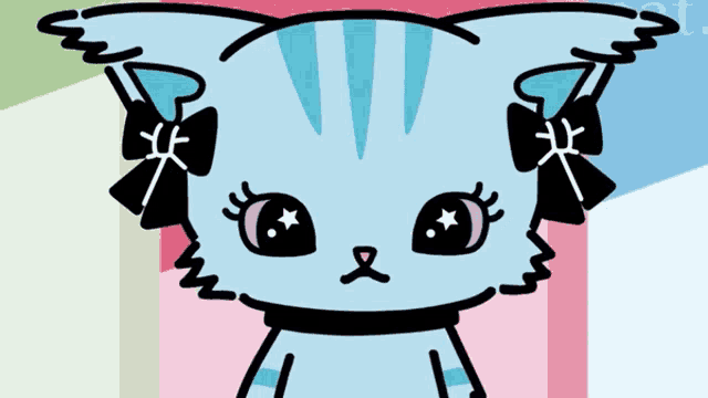a drawing of a cat with a bow on its ears