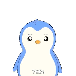 A blue penguin faces forward with small “YEP!” text.