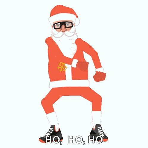 a cartoon drawing of santa claus dancing with the words ho ho ho below him