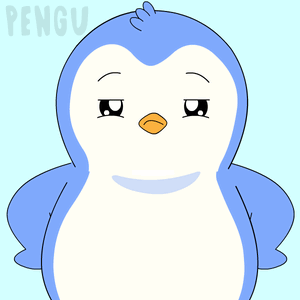 a penguin with an angry face and the word pengu on the bottom right