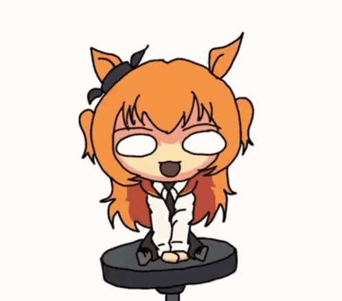 a cartoon of a girl with orange hair sitting on a chair with her mouth open .