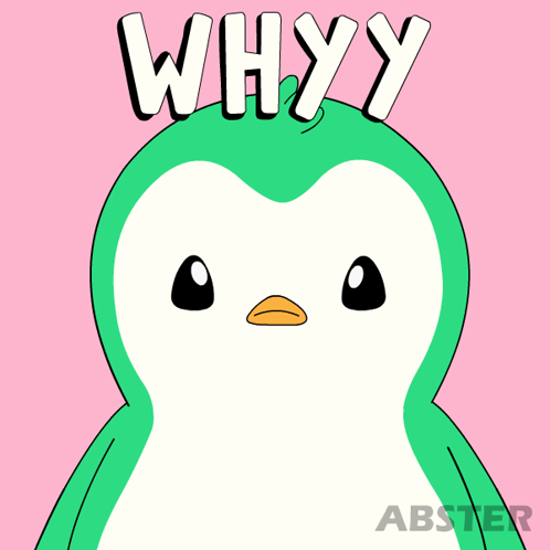 a green and white penguin with the words whyy above it