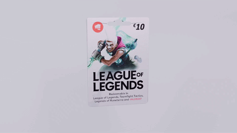 a $10 league of legends gift card with a picture of a man holding a sword