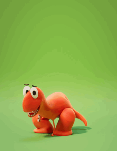 A small orange clay creature crouches on a bright green background.
