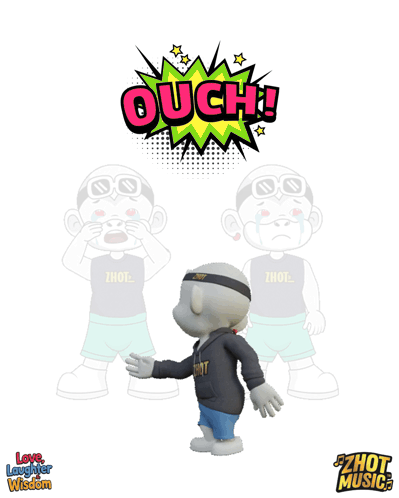a poster with a cartoon character and the words ouch