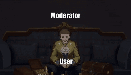a man sitting in a chair with a shadow of a monster behind him and the words " moderator user "